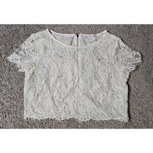 Morning Lavender Ellie Lace Crop Top Short Sleeves White Cream Zipper size XL